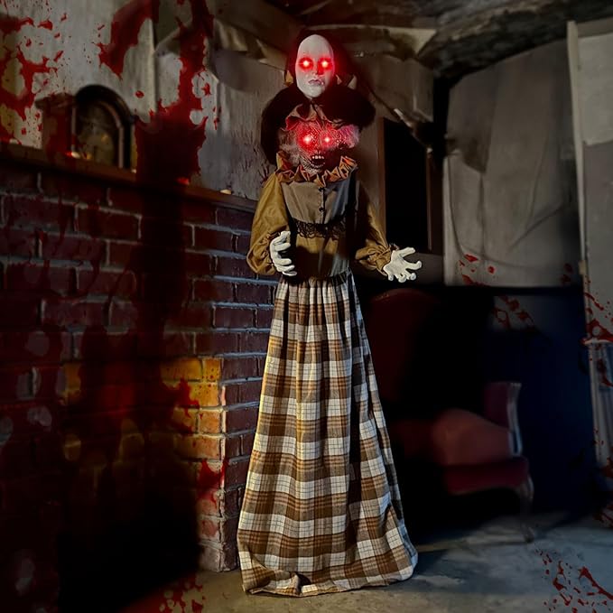 Haunted Hill Farm Lifesize Animatronic Scary Haunted Woman with Touch Activated Lights and Sound, Battery-Operated Indoor or Covered Outdoor Halloween Decoration