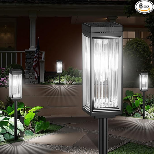 Solar Pathway Lights Outdoor, 6 Pack Upgraded Solar Lights Outdoor Waterproof, Bright Up to 15 Hrs Auto On/Off Garden Light for Yard Patio Lawn Path Walkway Driveway Outside Decor(Cool White)