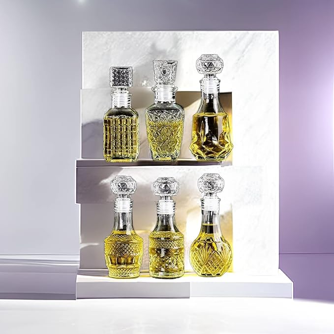 AlifordGlass Mini Glass Bottles with 6 Different Shapes Can be Used for Self-Made juicing, Wine Bottles or Whiskey Decanter