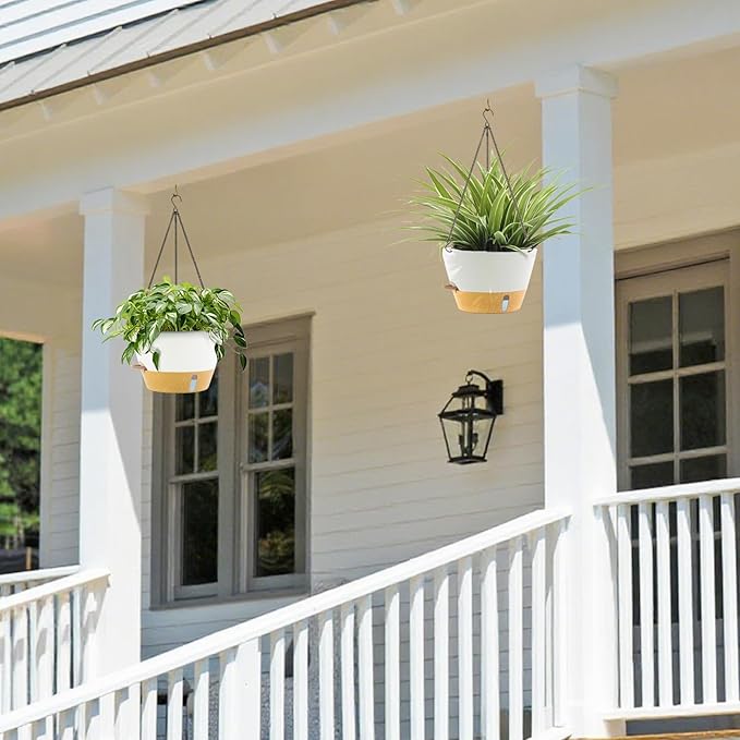 ZMTECH 12 Inch Hanging Planters for Outdoor, 2 Pack Self Watering Pots for Indoor Plants, Large Hanging Baskets for Plants Outdoor with Visual Reservoir and Drainage Hole(White)