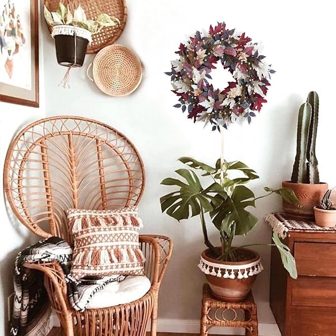 Maple Leaves Pearl Fall Wreaths- 22 Inch Autumn Wreath with Gold Pearl Accents & Grapevine Base, Farmhouse Style for Front Door Wreaths for Thanksgiving Harvest Indoors/Outdoors