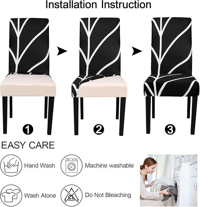 JQinHome Black Chair Covers for Dining Room Set of 6, High Stretch Removable Washable Parsons Chair Slipcover for Home Party Hotel Wedding Ceremony (6PCS, Geometric)