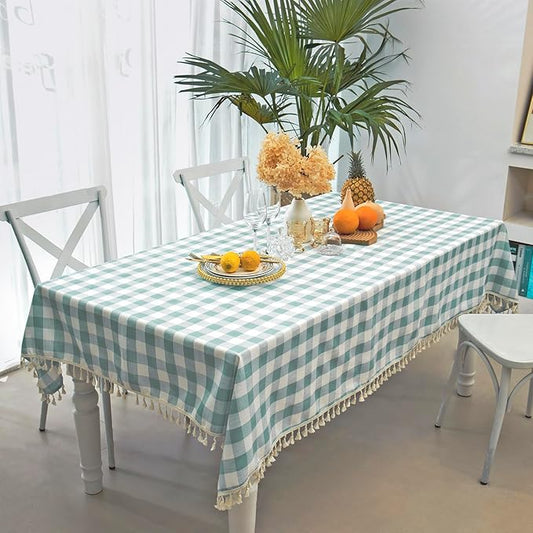 Checkered Tablecloth Rectangle, Heavy Weight Wrinkle Free Cotton Gingham Table Cloth Plaid Table Cover for Spring Summer Picnic Kitchen Dinner Restaurant Outdoor Party（55x84,Aqua