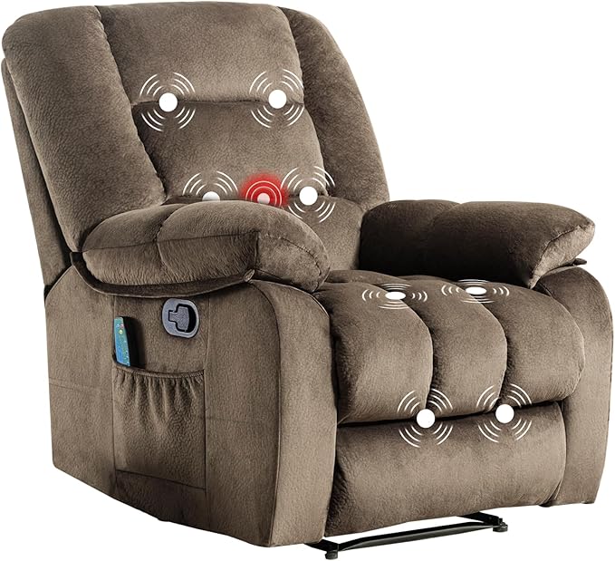 Massage Recliner Chair with Heat and Massage, Soft Fabric Ergonomic Manual Reclining Chairs, Heavy Duty Reclining Sofa Chair with Side Pockets for Living Room (Taupe)