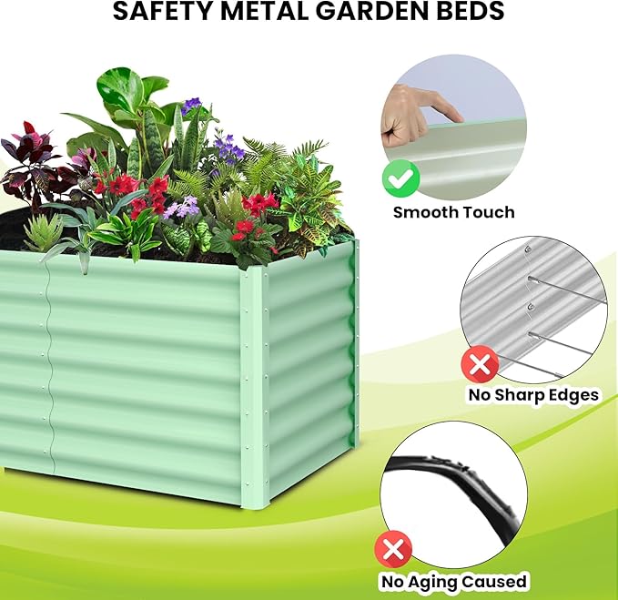 Large Outdoor Planter Boxes Kit Set of 2, 6x3x2ft Galvanized Raised Bed Planter with Open-Ended Base Design, Elevated for Outdoor Plants, Durable Raised Bed for Gardening,Green