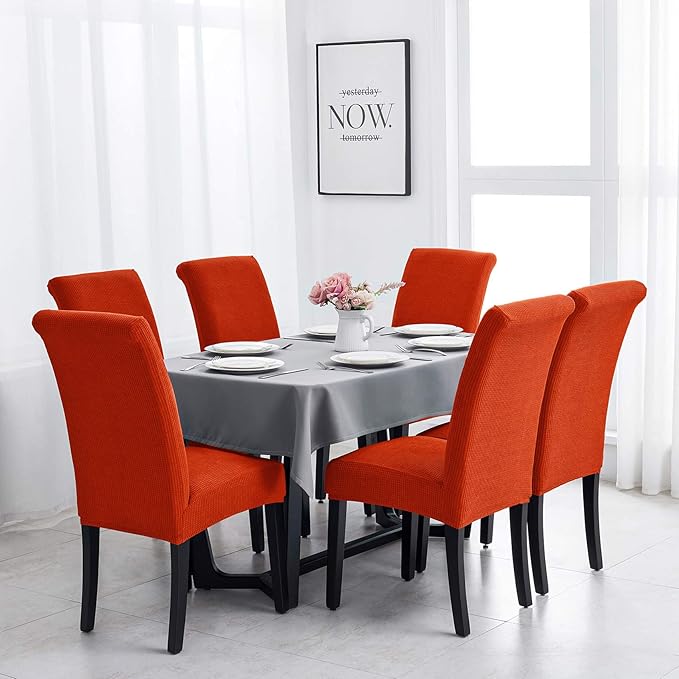 Joccun Chair Covers for Dining Room Set of 4, Dining Chair Slipcovers Stretch Dining Room Chair Covers Seat Protector,Parsons Chair Cover for Home,Hotel,Banquet(Pureed Pumpkin,4 Pack)