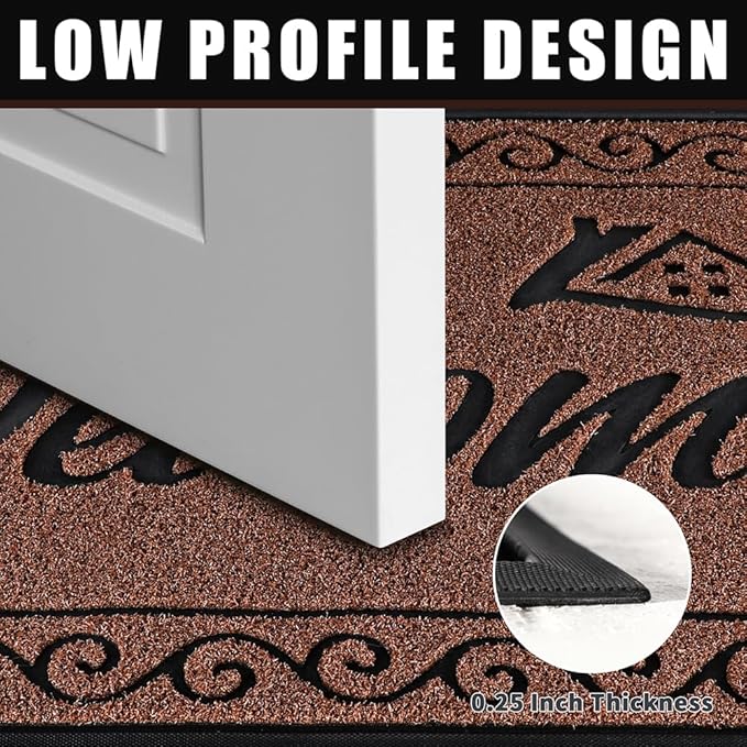 Yimobra Welcome Mat, Heavy Duty Sturdy Door Mats for Home Entrance Outdoor Indoor, Front Doormat for Outside Patio Floor Entry Porch Garage Office, Waterproof, Low Profile, 47 x 24, Maroon