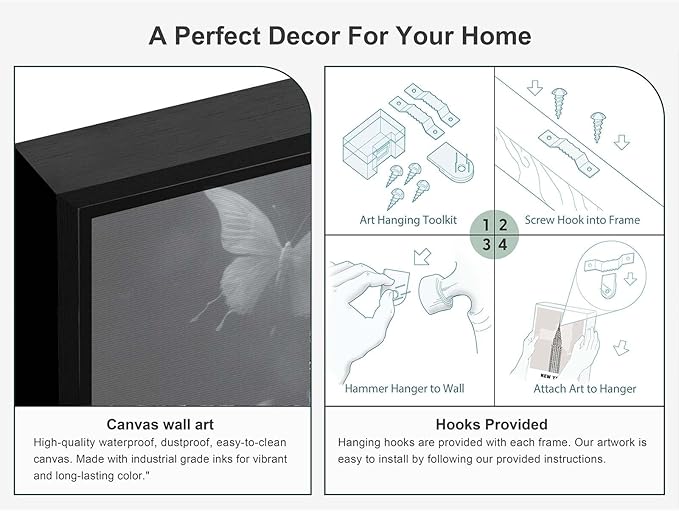 JFHCQJPK Vintage Gothic Feminine Canvas Wall Art Print Butterfly Poster Moody Female Wall Art Retro Artwork Dark College Decor for Home Bedroom24x36in Metal blackFramed