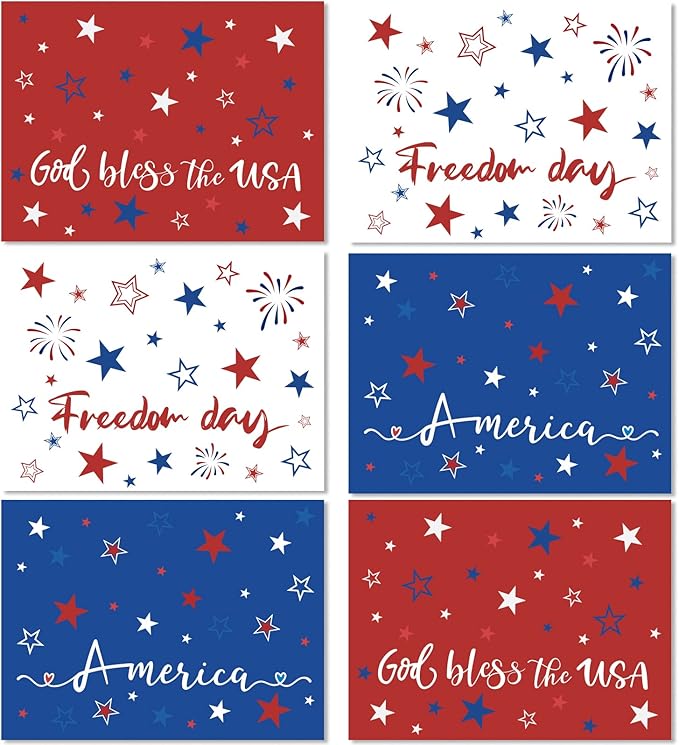Memorial Day Placemat Set of 6 Patriotic Freedom Stars Place Mats 4th of July Veterans Plastic Table Mats Independence Day Holiday Table Placemats for Indoor Outdoor Party Dining