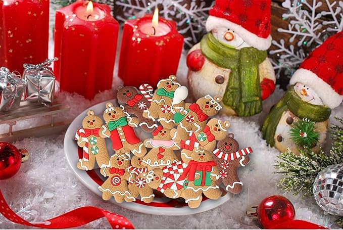 12pcs Gingerbread Man Ornaments for Christmas Tree, Assorted Gingerbread Figurines Ornaments, Christmas Tree Hanging Decorations, 3 Inch Tall