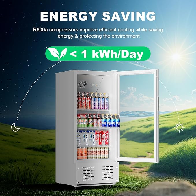 6.5 CUFT Commercial Beverage Refrigerator Glass Door Display Cooler Drink Beer Milk Fridge for Bar Restaurant Office