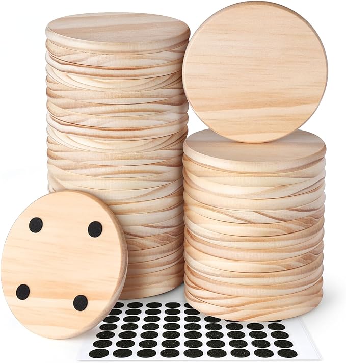 36 Pieces Unfinished Wood Coasters, GOH DODD 4 Inch Wooden Blanks with Non-Slip Pads for Laser Engraving Wood Burning Staining Painting Decoupage Housewarming Gifts Wedding Crafts Education, Round