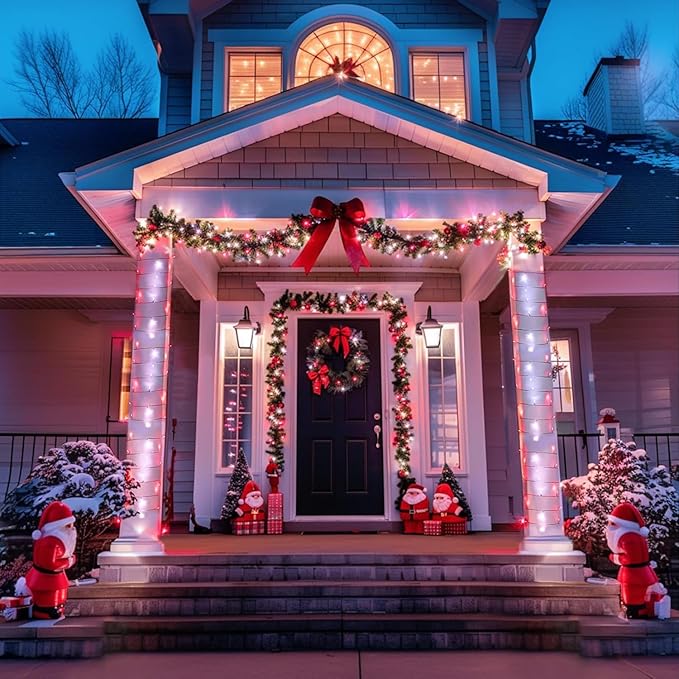 JMEXSUSS Red and White Christmas Tree Lights with Remote, 600 LED String Lights Outdoor Indoor Clear Wire, 168ft Christmas Twinkle Lights Plug in for Bedroom Tree Birthday Party Christmas Decorations