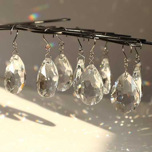 10pcs 38mm Crystal Suncatcher, Hanging Clear Teardrops Crystals Chandelier Parts Prisms Pendants with Hook for Windows Lamp Christmas Tree Decorations Home Decor
