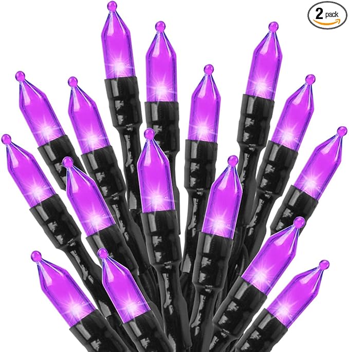2Pack Christmas Lights Outdoor, 33FT 100 LED Mini Purple Lights Plug in with 8 Modes for Outdoor Indoor Christmas Tree Light Party Holiday Commercial Decorations, Waterproof & Connectable, Purple