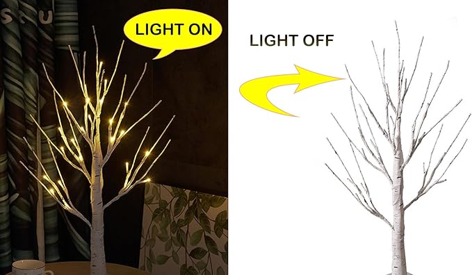 2FT Fairy Birch Tree with 24 LED Lights Artificial Tree Lamp with Timer for Easter Christmas Decoration Light Spirit Tree USB/Battery Powered Branch Trees for Party Wedding Home (24 LED Light)