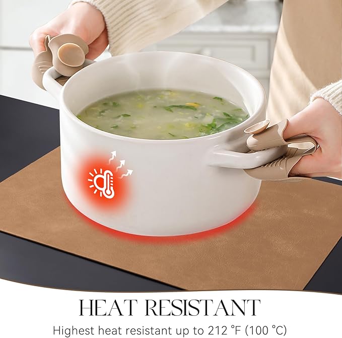 MOSAYT Vinyl Placemats Set of 4-12 X 17 Inch - Faux Leather 100% Waterproof Oil-Proof Wipeable PU Place Mats, Heat Resistant Reversible Table Mats for Kitchen, Dining, Outdoor (Camel)