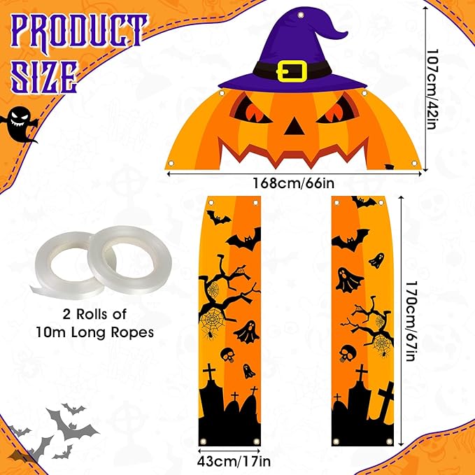 Halloween Pumpkin Party Porch Banner Witch Hat Grimace Pumpkin Archway Door Banner for Halloween Decorations Porch Sign for Birthday Photo Backdrop Outdoor Front Door Cover Indoor Hanging Supplies