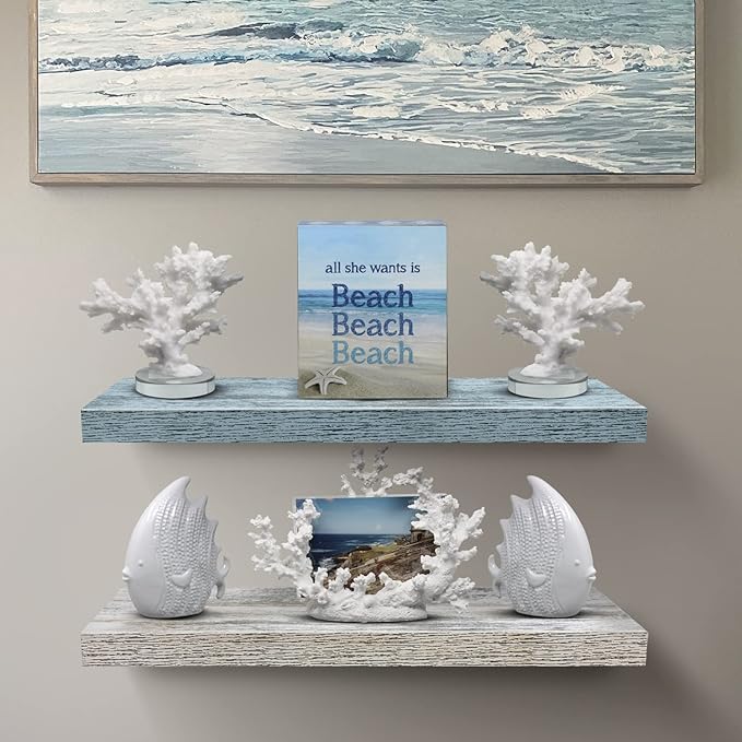 Sorbus Floating Shelf — Hanging Wall Shelves Decoration — Perfect Trophy Display, Photo Frames — Extra Long 24 Inch (Rectangle Shelf Set - Blue White)