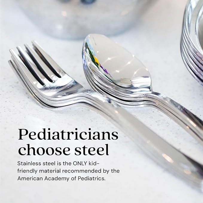 Ahimsa Stainless Steel Kids Utensils - Kids Fork and Spoon Set, Pediatrician Designed Toddler Silverware Set, 100% BPA Free & Dishwasher Safe (Classic)