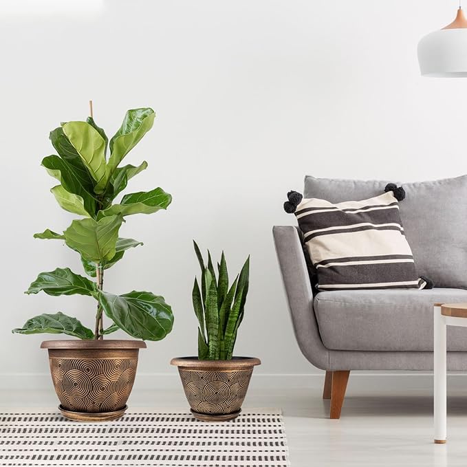 12 Inch Large Planter Pot for Plants Indoor Outdoor, 4 Pack Plastic Flower Pots with Drainage Hole & Tray, Modern Decorative Garden Pot with Saucer, Plant Container for House