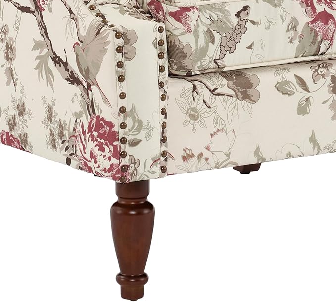 UIXE High Back Accent Chair, Wingback Upholstered Armchair in Fabric for Living Room, Retro Arm Chairs Nailhead Trim Single Sofa Bedroom Reading Seat with Solid Wood Legs - Beige Floral