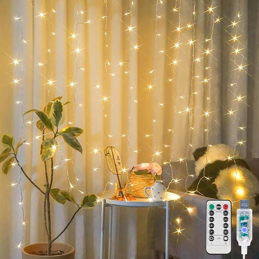 suddus Curtain Lights for Bedroom, 150 Led Hanging String Light Outdoor, Fairy Curtain Lights Indoor for Christmas, Dorm, Wall, Backdrop, Window, Wedding, Party, Birthday Decor, Warm White