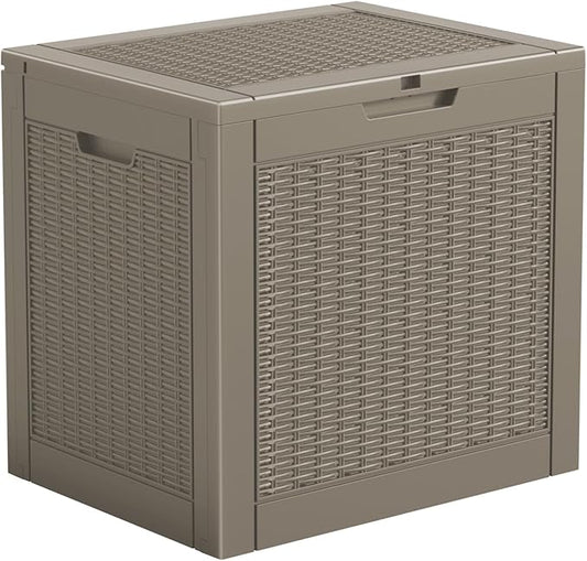 Vixzen 31 Gallon Resin Deck Box - Lockable Outdoor Storage for Patio Cushions, Garden Tools, Pool Supplies，Grey