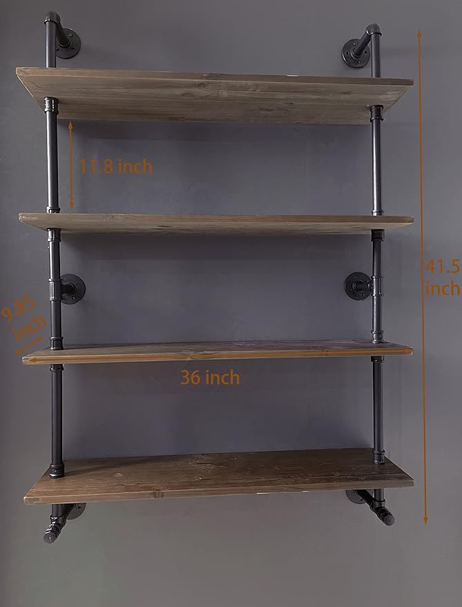 ROGMARS Floating Shelves for Wall,Solid Wood Shelves Industrial Pipe Shelving 36inch for Wall Decor,Kitchen,Living Room
