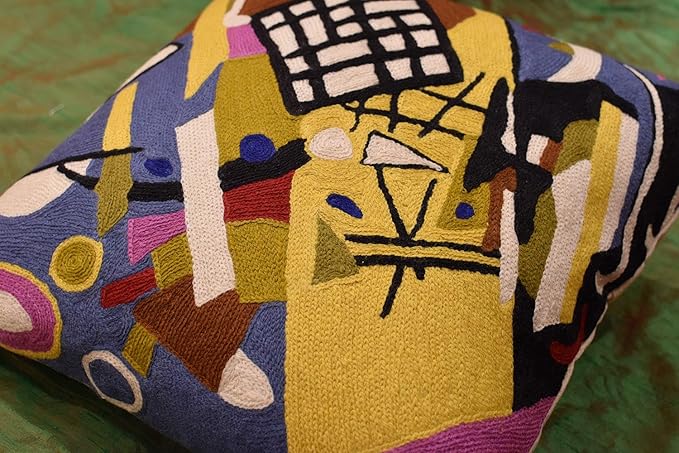 Kandinsky Modern Pillow Cover Frame Gray Abstract Pillowcase Grey Modern Chair Cushion Contemporary Outdoor Pillows Kids Room Handembroidered Wool Size 18x18