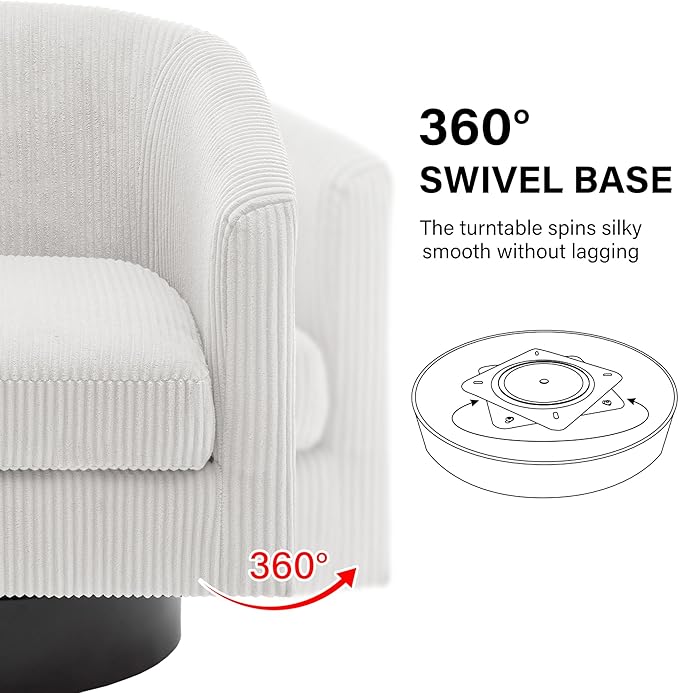 Swivel Barrel Accent Chair, Modern Round Corduroy Fabric Arm Chair for Living Room, Bedroom, Comfy Club Reading Chairs for Adults (Corduroy Beige, Set of 2)