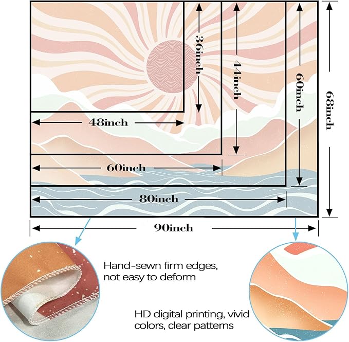 Lunerfex Boho Sun Tapestry Sunset Wall Tapestry, Mountain Tapestries for Bedroom 80s Tapestries Wall Hanging for Bedroom Living Room Decor Boho-2 70"x90"