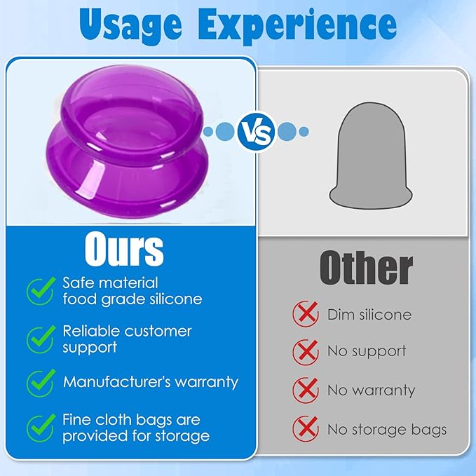 7Pcs Cupping Therapy Set-Professional Silicone Cupping, Suitable for Facial Body Massage/Deep Myofascial Release/Pain Relief/Muscle Relaxation & More (Purple,7pcs)