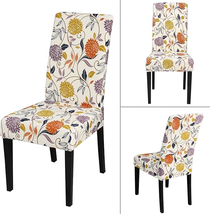 JQinHome Pattern Chair Covers for Dining Room Set of 6, High Stretch Removable Washable Parsons Chair Slipcover for Home Party Hotel Wedding Ceremony (Flower,6PCS)