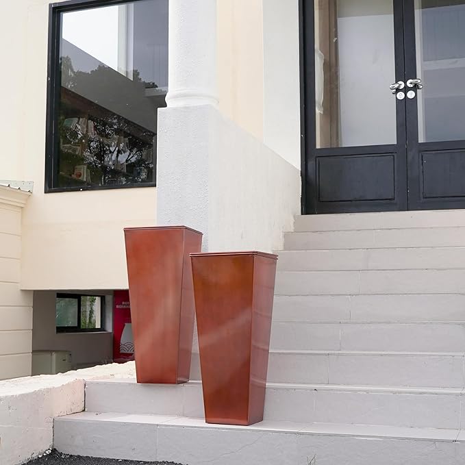 28in Tall Metal Copper Square Planter Galvanized Steel Metal Planters for Outdoor/Indoor/Patio Deck Garden Entrance Planter