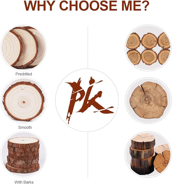 5ARTH Natural Wood Slices - 30 Pcs 2.4-2.8 inches Craft Unfinished Wood kit Predrilled with Hole Wooden Circles for Arts Wood Slices Christmas Ornaments DIY Crafts