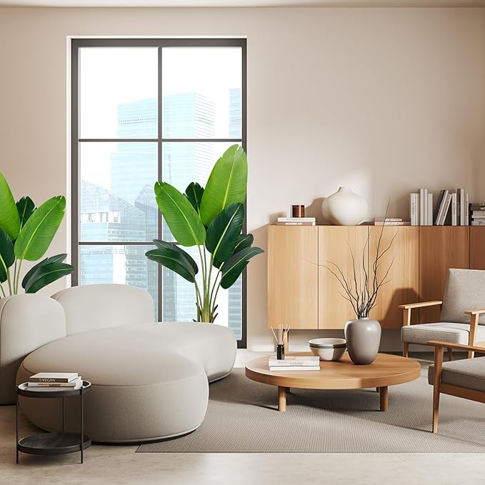 Artificial Bird of Paradise Plant 4Ft Fake Tropical Palm Tree with 8Trunks Faux Banana Leaf Trees in Pot for Home Indoor Outdoor Office Modern Decor Housewarming Gift（2Pcs）