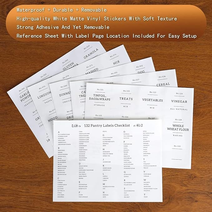 8 Pack Glass Jar with Airtight Bamboo Lid and White 132 Kichen Pantry Labels Preprinted - 21 Oz Clear Round Glass Food Storage Containers set For Tea Coffee Sugar Spice