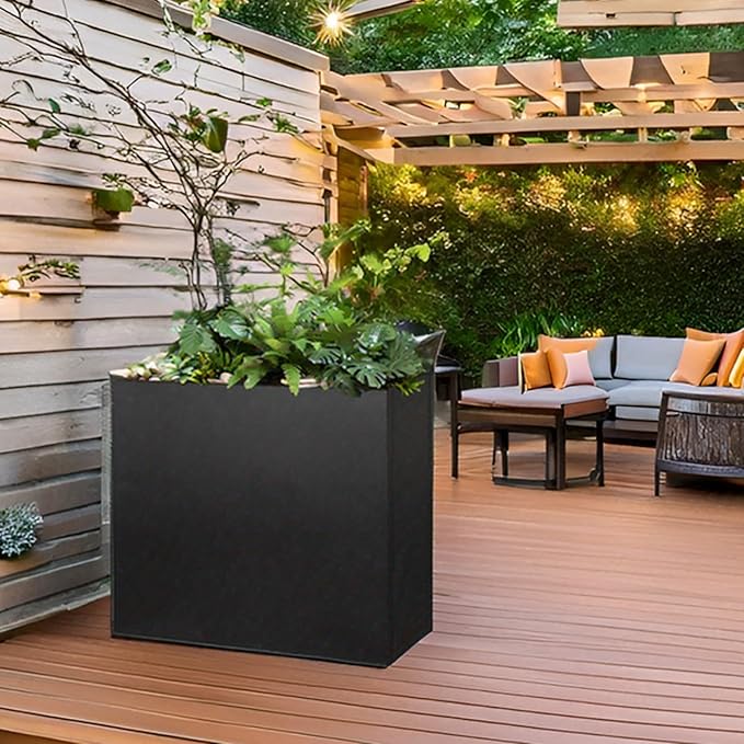 Black Steel Metallic Heavy Planter for Outdoor Plants 24"x10"x24" Metal Garden Planter Spliced Flower Pot with Partitions for Outside,Indoor,Garden (Black, 24 * 10 * 24)