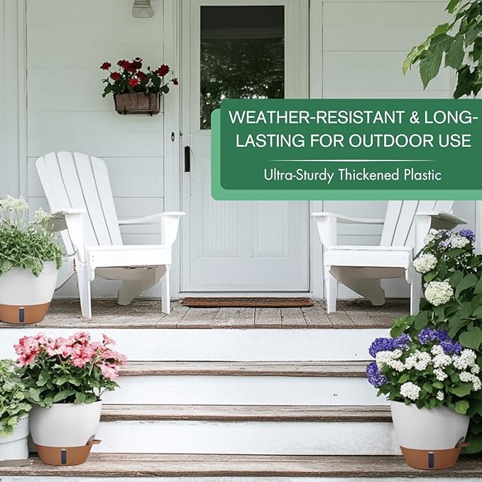 montresor 2 Pack 10 inch Plant Pots, PP Plastic Self Watering Plant Pot with Drainage and Tray for Indoor Outdoor Plants, Water Level Window & Reservoir Flower Pots Decorative Planter (White)