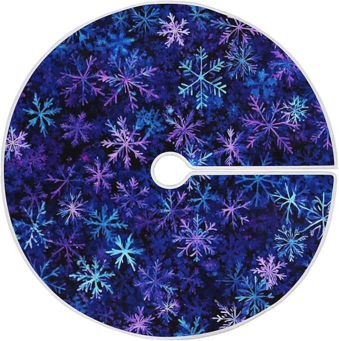 Christmas Blue Purple Snowflake Tree Skirt, Seasonal Tree Mat Holiday Party Supplies Ornaments Indoor Outdoor Decorations for Tabletop Trees 47.2 Inches