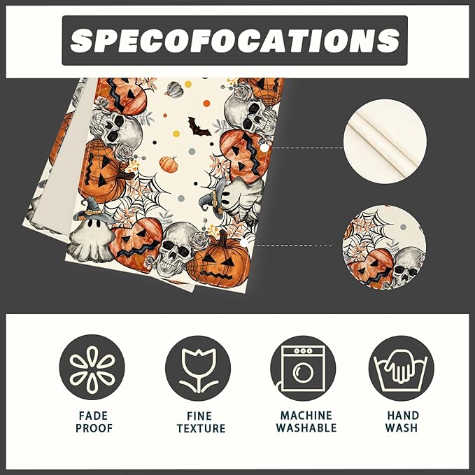 XCHI Spooky Skeleton Ghost Pumpkin Halloween Table Runner Party Table Decoration for Home Kitchen Dining Holiday Decor 13x108 Inch