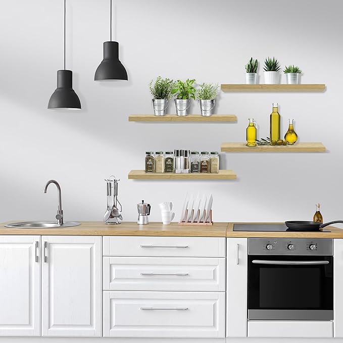 Sorbus Floating Shelves for Wall - 24" Bathroom Shelves, Wall Decor for Bedroom, Kitchen, Living Room, Home Decor & Book Storage - Mounted Floating Shelf with Invisible Brackets (Maple Wood, 4 Pack)