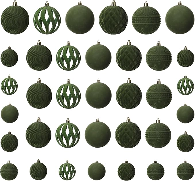 36pcs Velvet Ornaments for Christmas Trees, Flocked Christmas Balls Sets Assortment for Xmas Tree Holiday Decor
