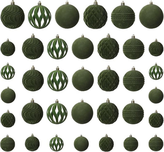 36pcs Velvet Ornaments for Christmas Trees, Flocked Christmas Balls Sets Assortment for Xmas Tree Holiday Decor