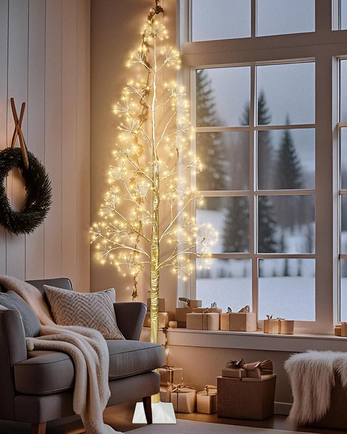 6FT Lighted Birch Tree Christmas Artificial Twig Tree with 660 LED Lights Timer 8 Mode Xmas Tree for Holiday Party Wedding Indoor Outdoor Decor