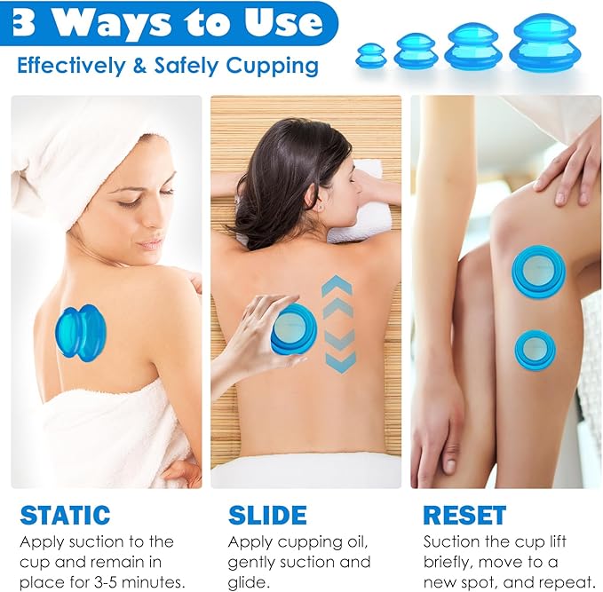 4 Pcs Cupping Therapy Professional Silicone Cupping Set,Suitable for Body Massage/Deep Myofascial Release/Pain Relief/Muscle Relaxation & More (Blue,4pcs)