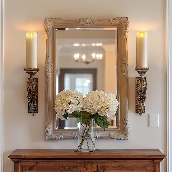 5plots 9" x 3" Flickering Flameless Candles - Battery Operated Wax LED Candles - Amber Yellow Light with Remote and Timers Set of 2, Ivory, for Home Decor, Candle Sconces