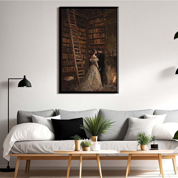 JFHCQJPK Gothic retro library scene decoration melancholy calm art college style wall aesthetic antique style home decoration suitable for bedroom living room8x12in Metal blackFramed
