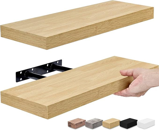 Sorbus Floating Shelves for Wall, Bathroom Shelves Wall Mounted for Kitchen, Bedroom, Bathroom Storage Over Toilet, Hanging Book Shelf for Ｗall Home Decor Living Room (Maple Wood, 2 Pack)